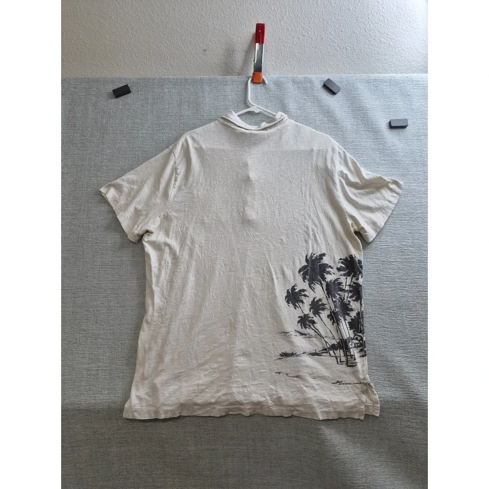 Ralph Lauren Polo Shirt Mens XL Beige Palm Tree Island Print Cotton Golf Tennis